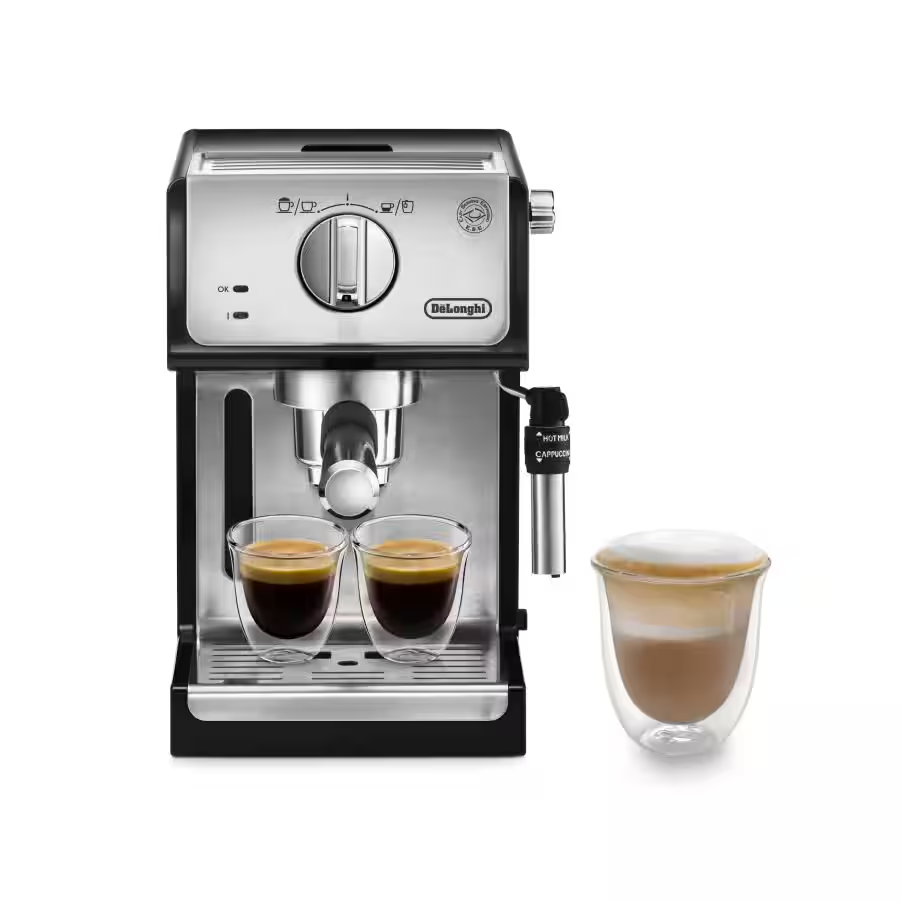 Compact Manual espresso pump coffee machine - Black & Silver