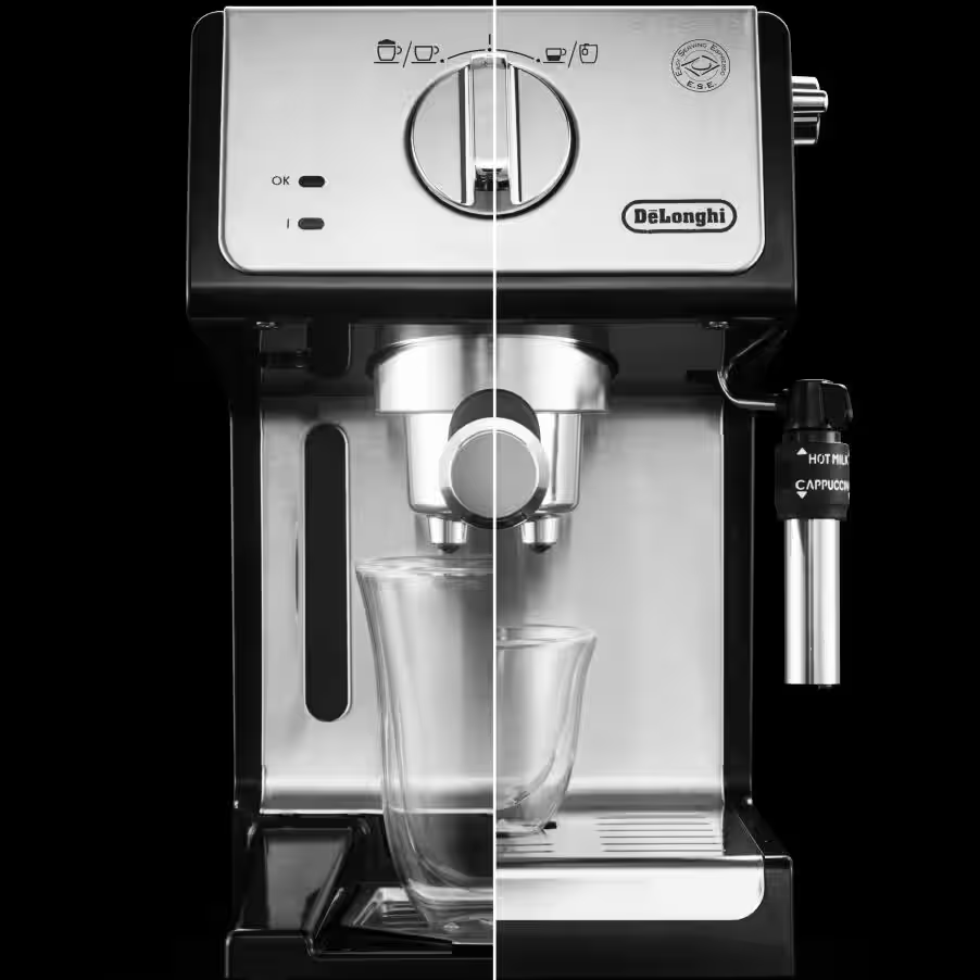 Compact Manual espresso pump coffee machine - Black & Silver